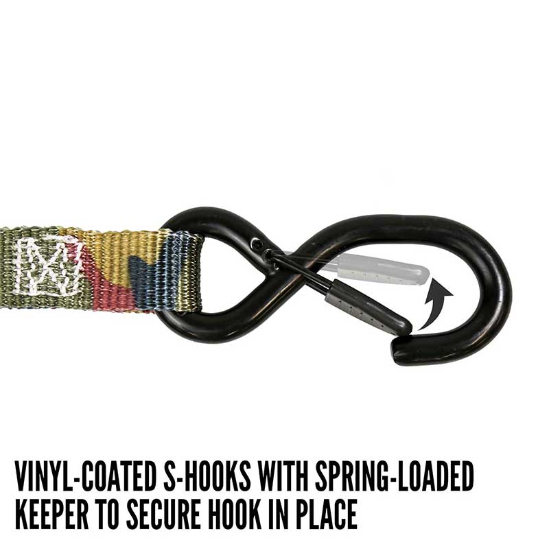 1'' X 8' Camouflage ferrum palpate Ratchet accingatur cum Vinyl-coated S-Hook et custodi